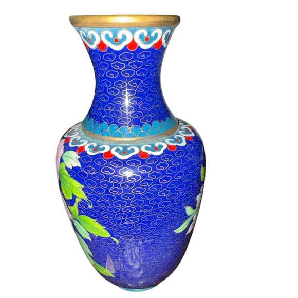 Vintage Cloisonné Enamel Vase – Blue Floral Design - Picture 2 of 8